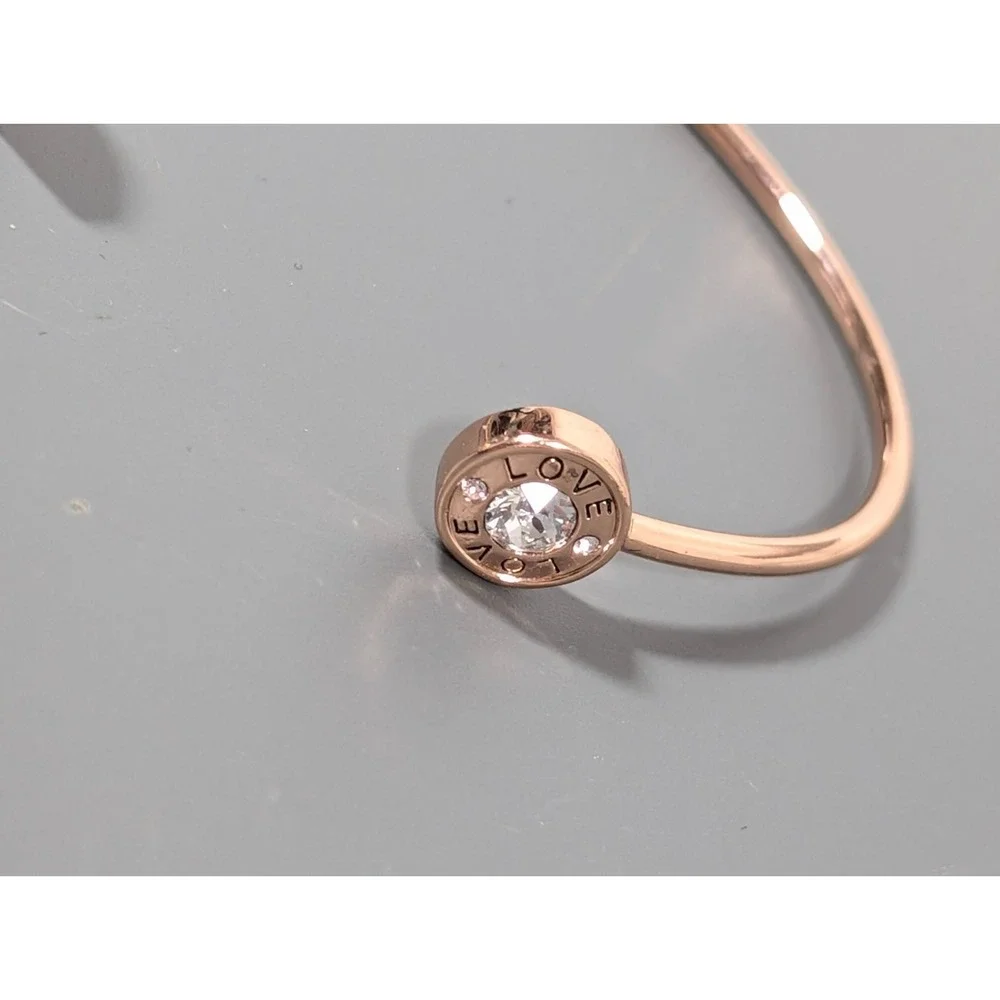 Origami Owl Rose Gold tone Love‎ Heart Rhinestone Pave Cuff Bracelet Stacking 7